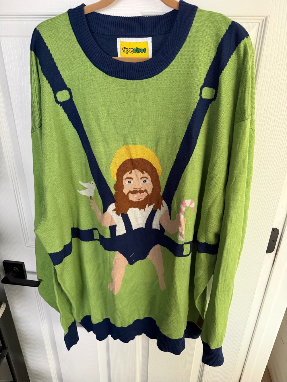 Tipsy Elves Green and Navy Novelty Baby Jesus Sweater